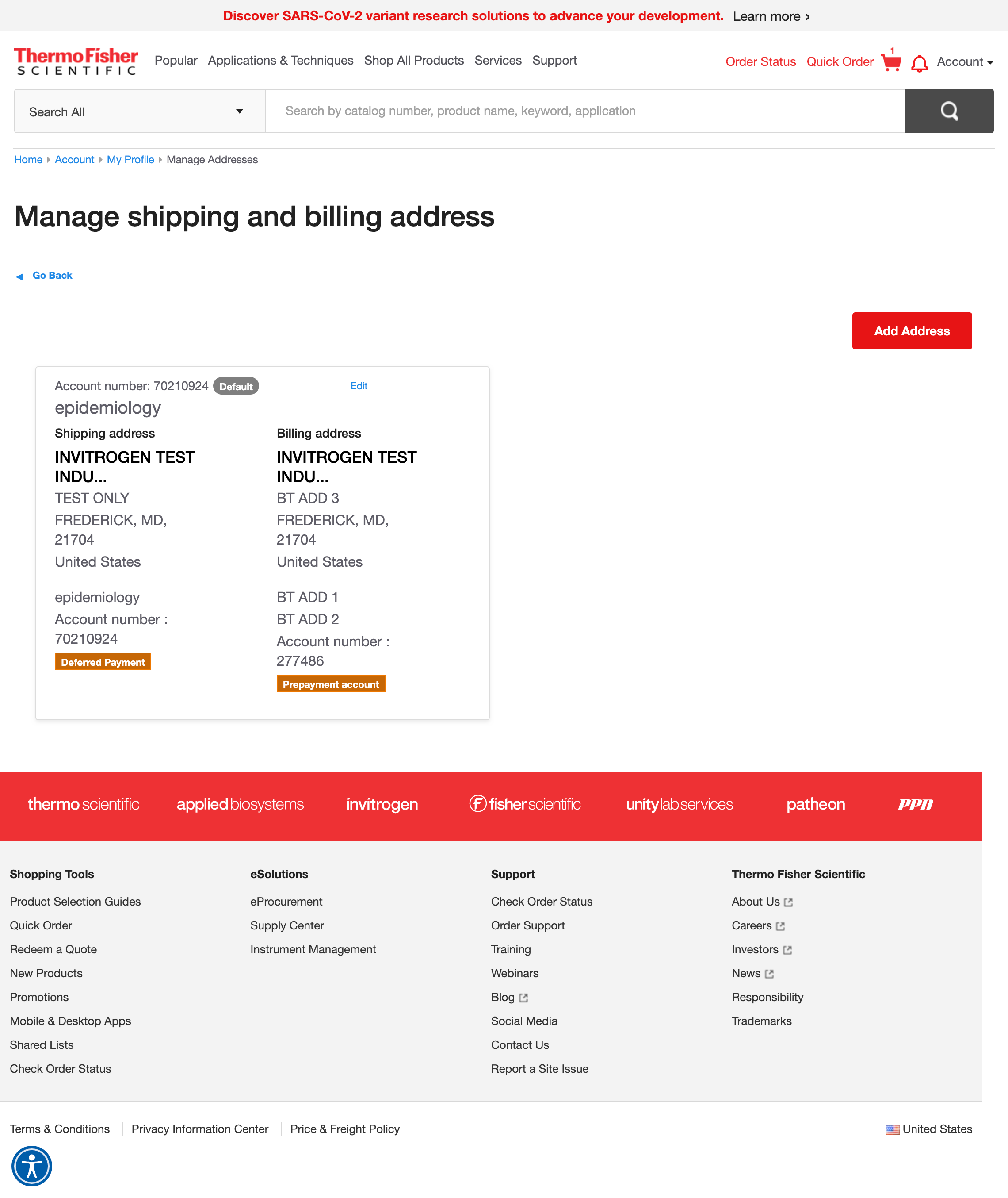 Thermo Fisher’s Address Book 289 of 371 Address Book Examples